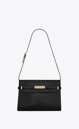 manhattan shoulder bag in crocodile-embossed shiny leather