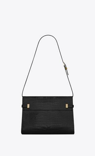 manhattan shoulder bag in crocodile-embossed shiny leather