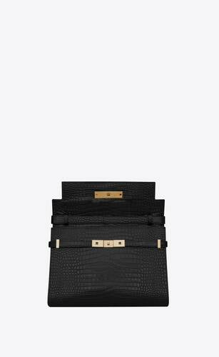 manhattan shoulder bag in crocodile-embossed shiny leather