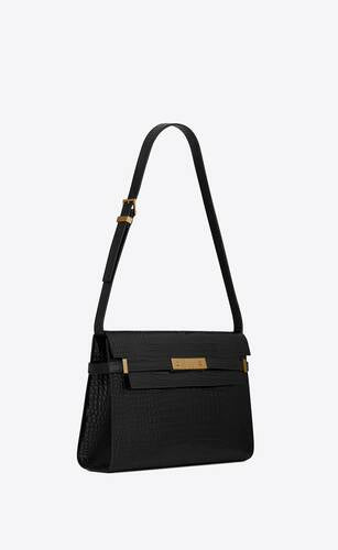 manhattan shoulder bag in crocodile-embossed shiny leather