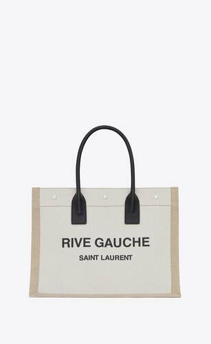 Rive Gauche Small Tote Bag In Linen And Leather