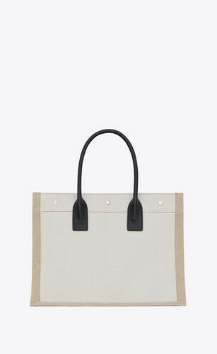 Rive Gauche Small Tote Bag In Linen And Leather