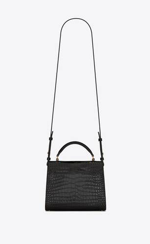 Cassandra Mini Top Handle Bag In Crocodile Embossed Shiny Leather