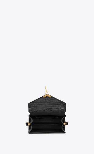 Cassandra Mini Top Handle Bag In Crocodile Embossed Shiny Leather