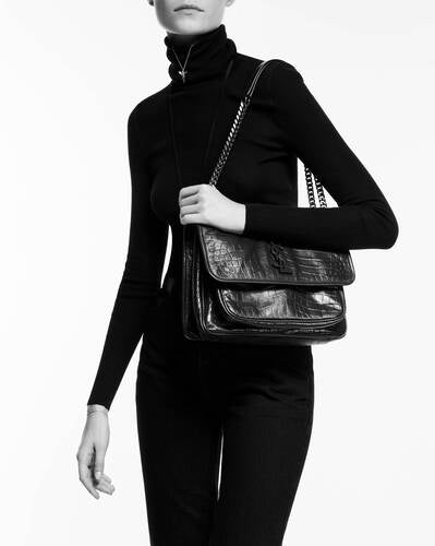 Niki Medium In Crocodile Embossed Leather