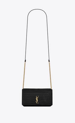 Cassandre Phone Holder With Strap In Shiny Crocodile-Embossed Leather