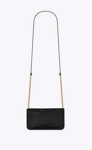 Cassandre Phone Holder With Strap In Shiny Crocodile-Embossed Leather