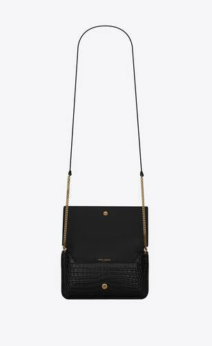 Cassandre Phone Holder With Strap In Shiny Crocodile-Embossed Leather