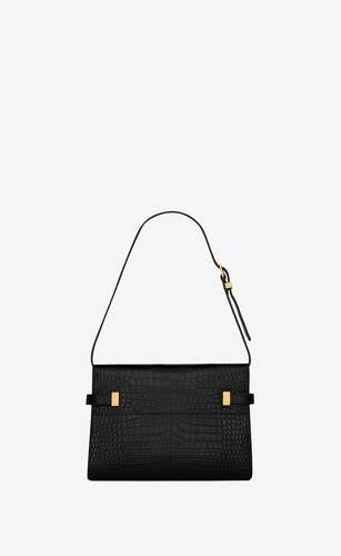 Manhattan Small Shoulder Bag In Shiny Crocodile Embossed Leather