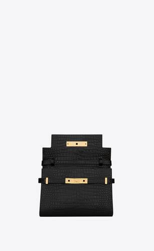 Manhattan Small Shoulder Bag In Shiny Crocodile Embossed Leather