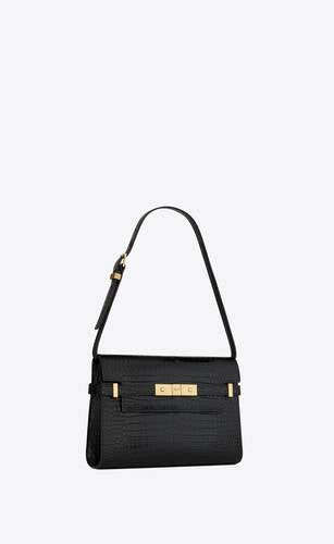 Manhattan Small Shoulder Bag In Shiny Crocodile Embossed Leather